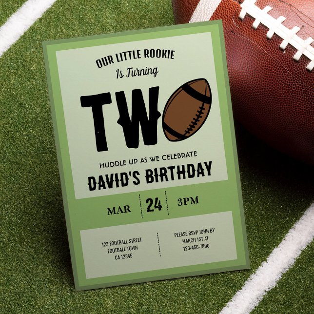 Cool Modern Little Rookie Football 2nd Birthday Invitation (Creator Uploaded)