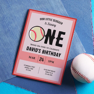 Cool Modern Little Slugger Baseball 1st Birthday Invitation