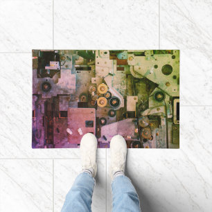 Cool Modern Machinery Steampunk Geeky Pink Green Doormat