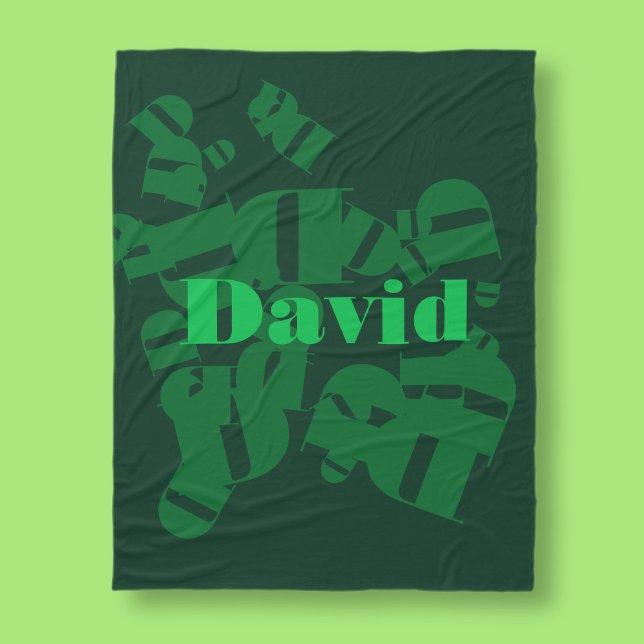 Cool modern monogram and name in green fleece blanket (Creator Uploaded)