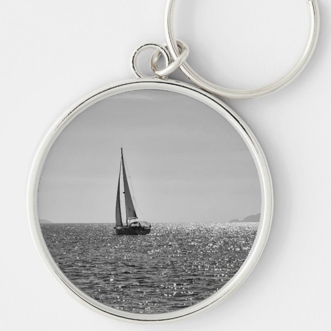 Cool modern photo of sail boat in summer key ring (Front)