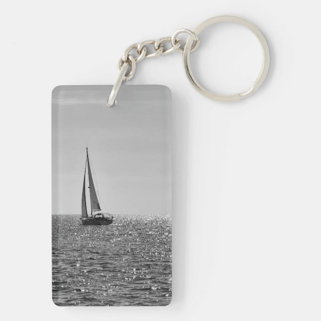 Cool modern photo of sail boat in summer key ring (Back)