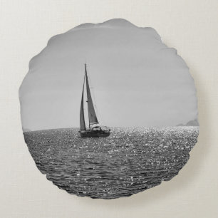 Cool modern photo of sail boat in summer round cushion