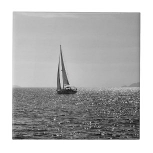Cool modern photo of sail boat in summer tile