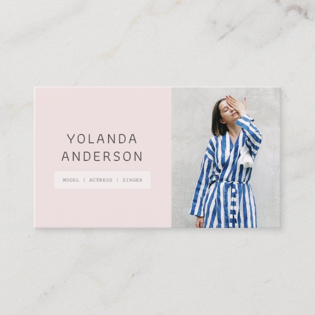 Cool modern pink fashion stylist actor model photo business card (Front)