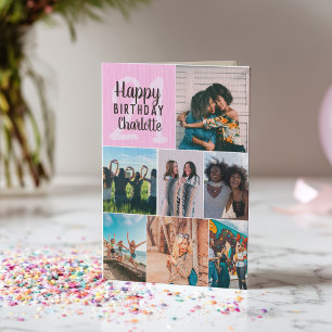 Cool modern pink photos collage grid 21 birthday card