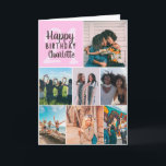Cool modern pink photos collage grid 21 birthday card<br><div class="desc">Cool modern pink photos collage grid 21 birthday ,  add 8 of your friends favourite photo with a modern and cool elegant script font typography. Add your message inside.</div>