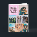 Cool modern pink photos collage grid 21 birthday card<br><div class="desc">Cool modern pink photos collage grid 21 birthday ,  add 8 of your friends favourite photo with a modern and cool elegant script font typography. Add your message inside.</div>