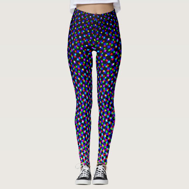 Cool Modern Purple Colour Halftone Pixel Digit Gee Leggings (Front)