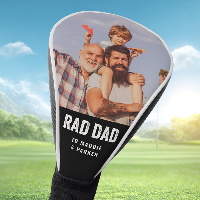 Cool Modern RAD DAD Custom Kid Names Photo Golf Head Cover (Creator Uploaded)