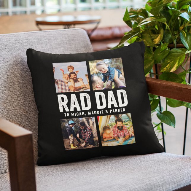 Cool Modern RAD DAD Custom Photo Kid Names Photo Cushion (Creator Uploaded)