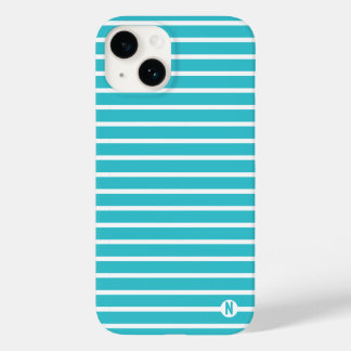cool modern script sky blue with white stripes Case-Mate iPhone 14 case