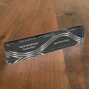 Cool Modern Silver Metallic Office Desk Name Plate