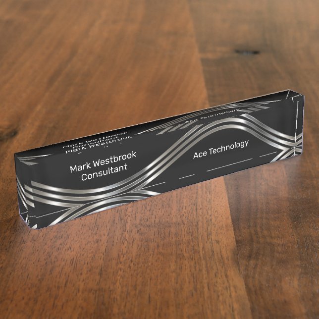 Cool Modern Silver Metallic Office Desk Name Plate (Side)