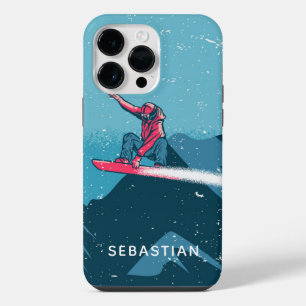 Cool Modern Snowboarding Winter Personalised Name iPhone 14 Pro Max Case