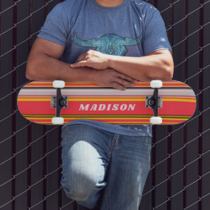 Cool Modern Stripes Personalised Custom Name Skateboard