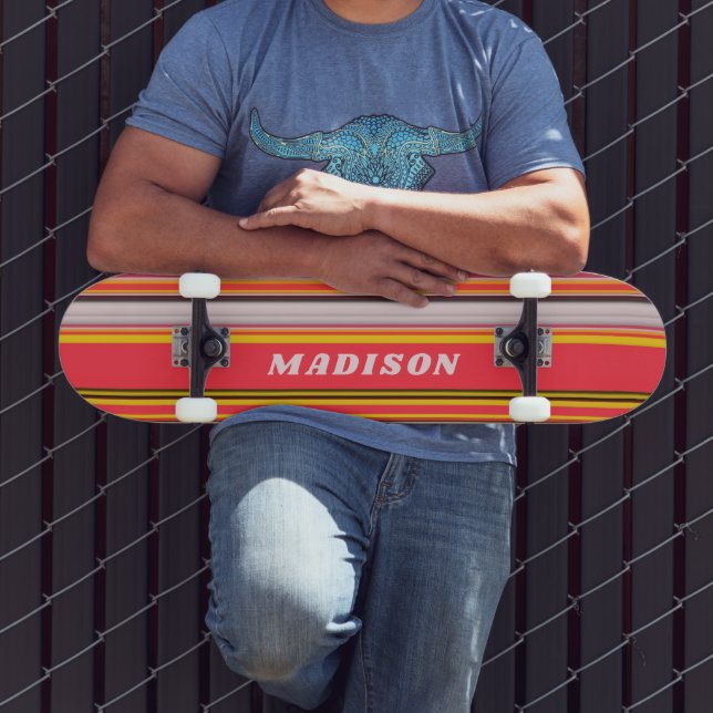 Cool Modern Stripes Personalised Custom Name Skateboard (Outdoor 3)