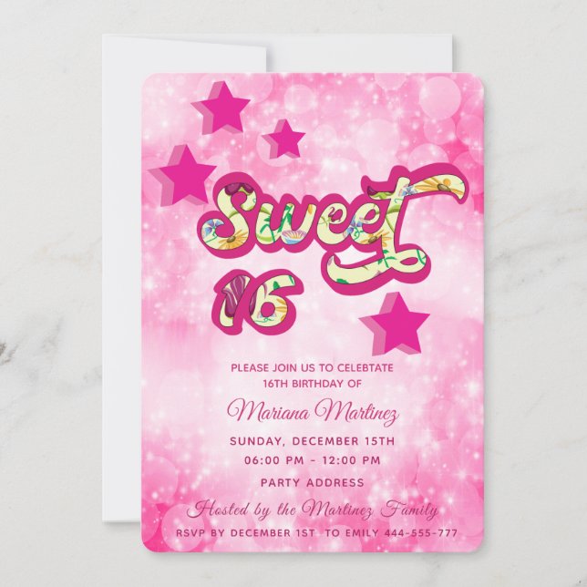 Cool modern super star typography pink invitation (Front)