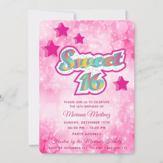 Cool modern super star typography pink invitation (Front)