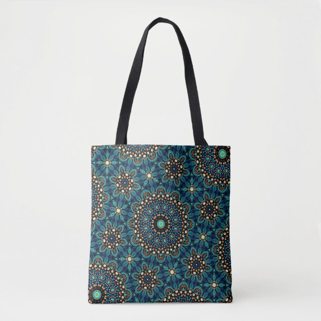 Cool Modern Teal Abstract Dot Art Pattern Tote Bag (Front)