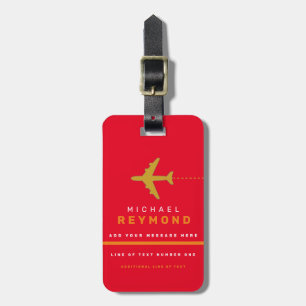 cool modern travel bag tag with custom name red