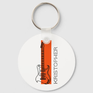 Cool Modern Trendy Minimal White Add Name Guitar Key Ring