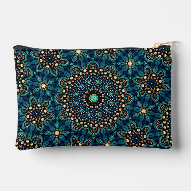 Cool Modern Trendy Teal Dot Art Design Accessory Pouch (Back)