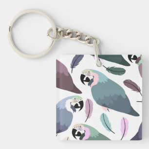 Cool Modern Tropical Parrots Pattern Key Ring