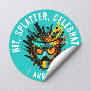 Cool Modern Turquoise Paintball Birthday Party Classic Round Sticker