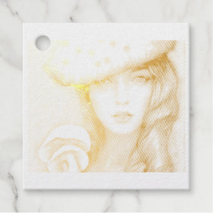 cool modern vintage lady mushroom favour tags