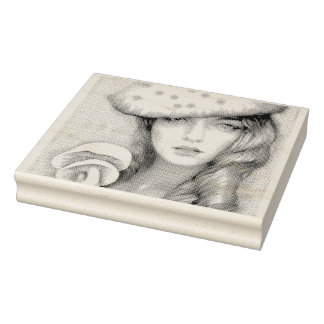 cool modern vintage lady mushroom rubber stamp