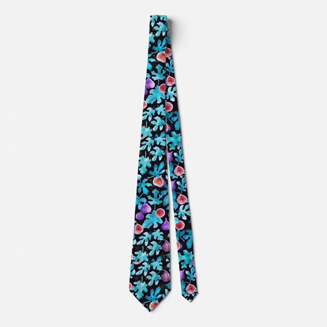 Cool Modern Watercolor Figs Fruit and Leaves Tie (Front)