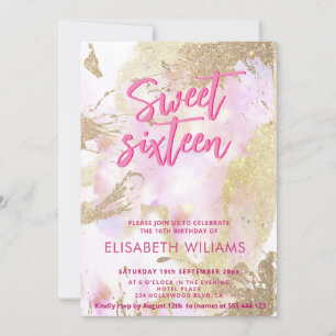 Cool modern watercolor typography sweet 16 invitation