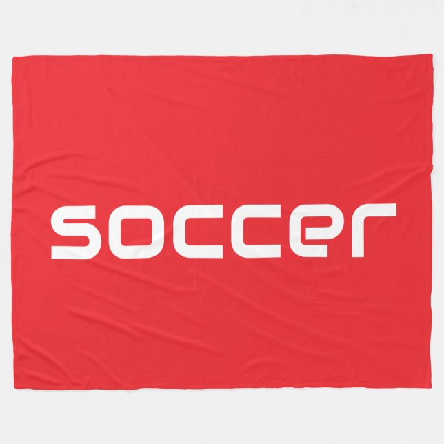 Cool Modern White SOCCER Text On Bright Red Fleece Blanket (Front (Horizontal))