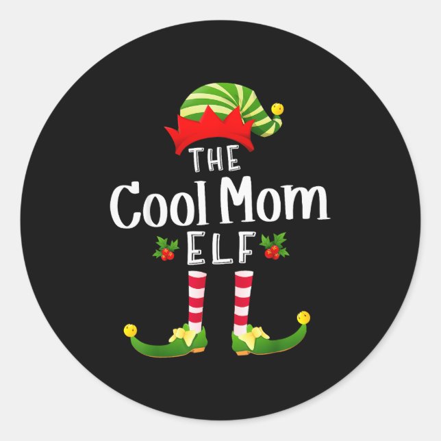 Cool Mom Christmas Elf Matching Pajama X-mas Party Classic Round Sticker (Front)