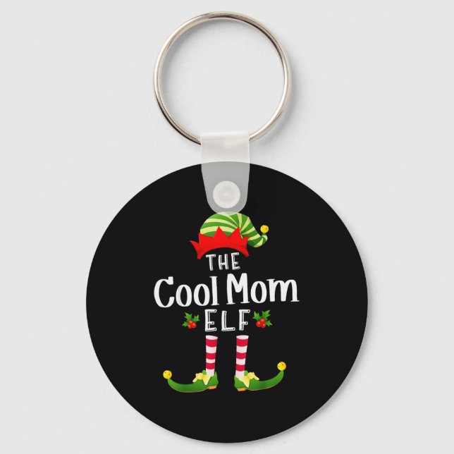 Cool Mom Christmas Elf Matching Pajama X-mas Party Key Ring (Front)