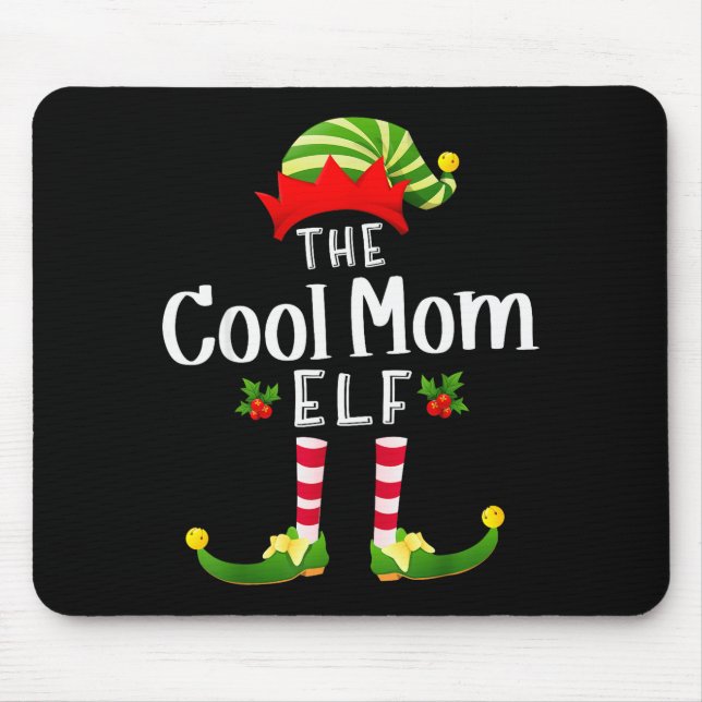 Cool Mom Christmas Elf Matching Pajama X-mas Party Mouse Mat (Front)