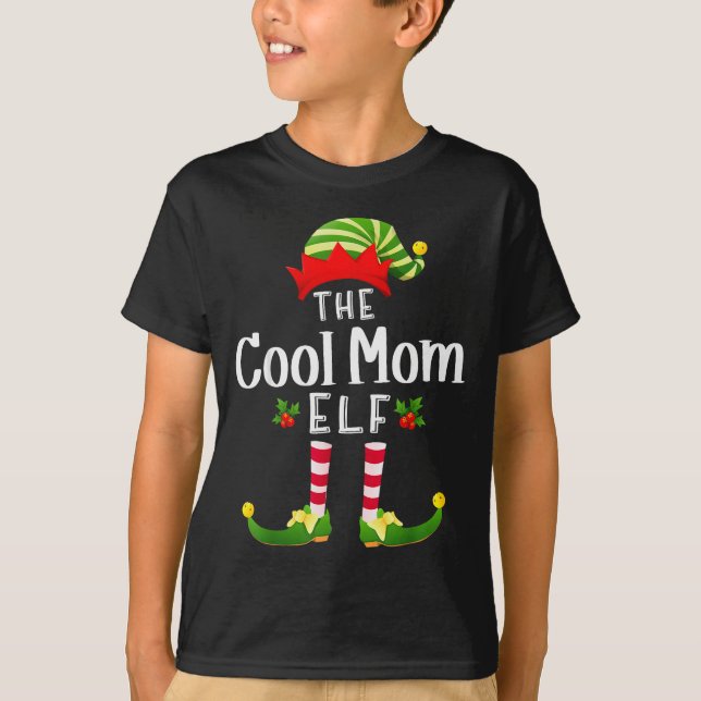 Cool Mom Christmas Elf Matching Pajama X-mas Party T-Shirt (Front)