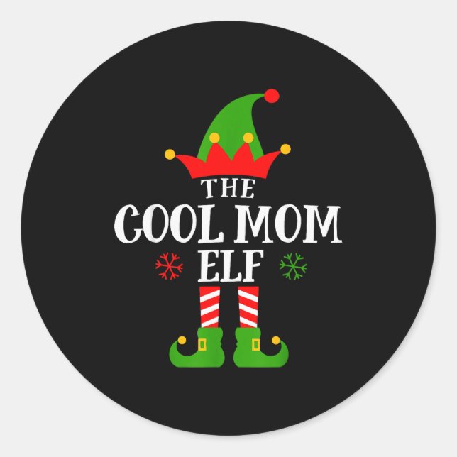 Cool Mom Elf Funny Matching Family Christmas Pajam Classic Round Sticker (Front)