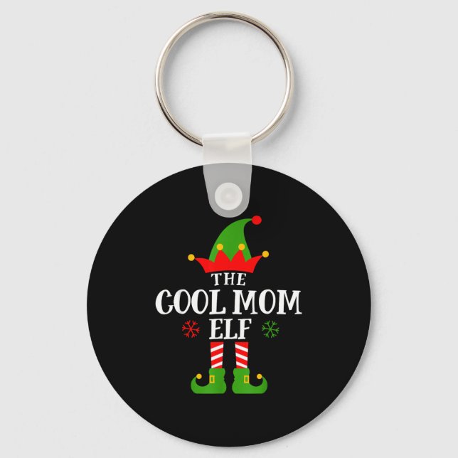 Cool Mom Elf Funny Matching Family Christmas Pajam Key Ring (Front)