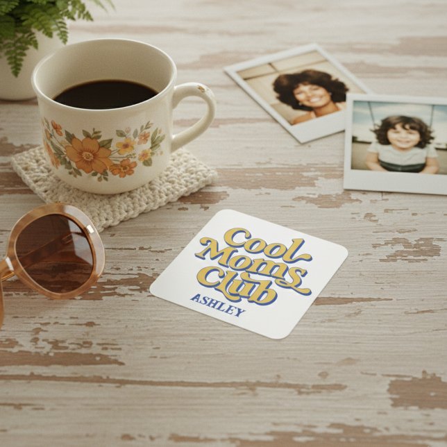 Cool Moms Club Classic Motherhood Retro Text Style Square Sticker (Creator Uploaded)