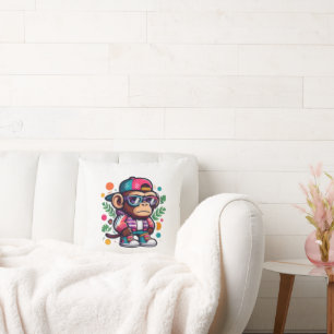 Cool Monkey Cartoon T-Shirt for Monkey Lovers Cushion