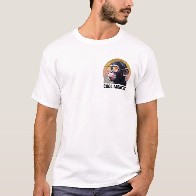 Cool Monkey Chimpanzee Retro Illustration T-Shirt (Front)
