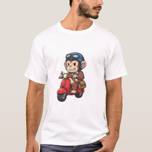 Cool Monkey Courier Riding Red Retro Scooter T-Shirt