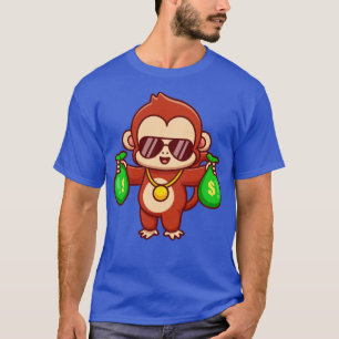 Cool Monkey Holding Money Bag Cartoon T-Shirt