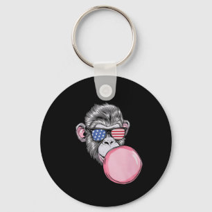 Cool Monkey With American Flag Sungles 4th Of July Key Ring