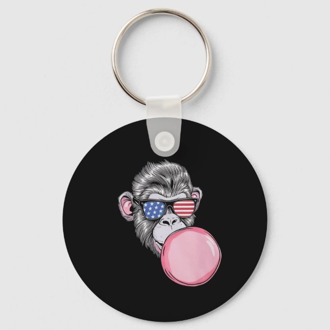 Cool Monkey With American Flag Sungles 4th Of July Key Ring (Front)