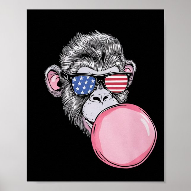 Cool Monkey With American Flag Sungles 4th Of July Poster (Front)