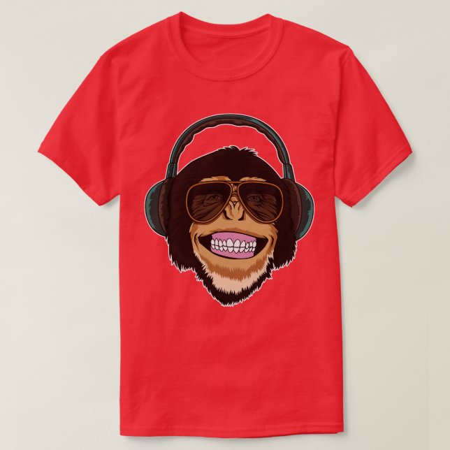 Cool Monkey With Sunglasses And Headphones  T-Shirt (Design Front)