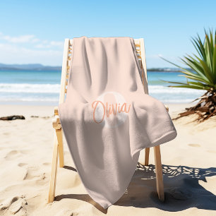 Cool Monochrome Blush Pink Trendy Script Monogram Beach Towel